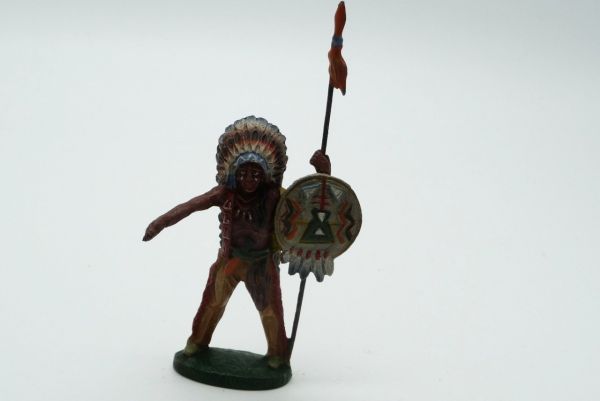 Elastolin Indian chief standing with shield, pre-war - great condition