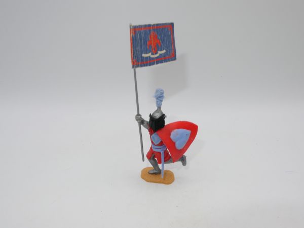 Timpo Toys Visierritter rot/hellblau mit Fahne - Fahne stark bespielt, Figur Top