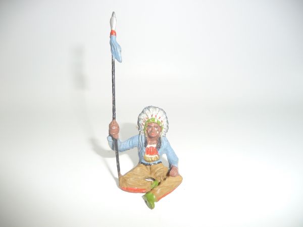 Elastolin Masse Indianer sitzend mit Speer - schöne Figur, s. Fotos