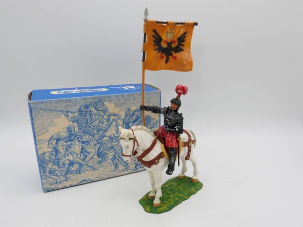 Elastolin 7 cm Banner bearer on standing horse, No. 9075 - orig. packaging