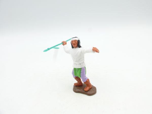 Timpo Toys Apache standing, white, throwing spear, trousers lilac