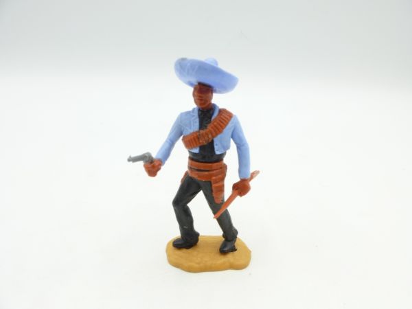 Timpo Toys Mexikaner stehend mit Pistole + Gewehr, hellblau/schwarz