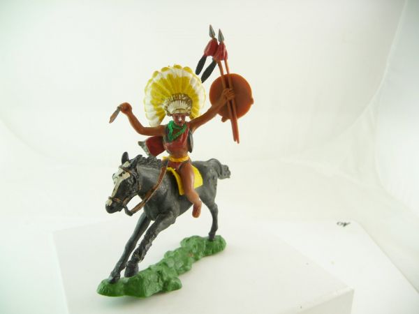 Britains Swoppets Indian chief riding with spear, shield and knife - great colouring