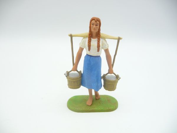 Preiser 7 cm Woman with 2 buckets, No. 9658 - brand new, rare colour combination