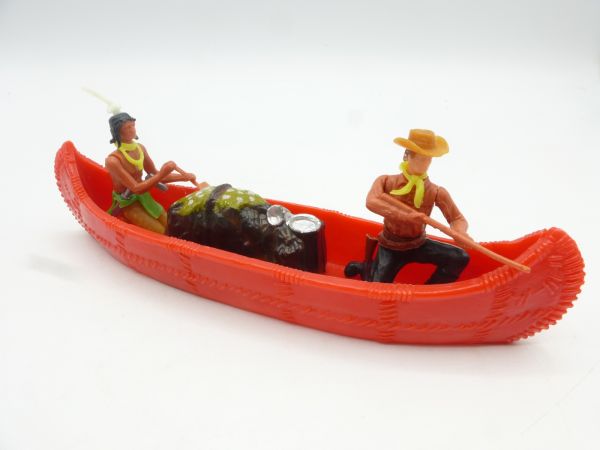 Elastolin 5,4 cm Kanu mit Indianer, Trapper + Ladung