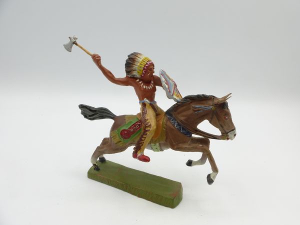 Elastolin Composition Indian on horseback with tomahawk + shield - good condition, see photos