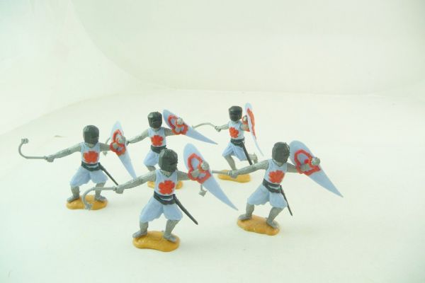 Timpo Toys 5 Medieval knights with flail, light-blue/black