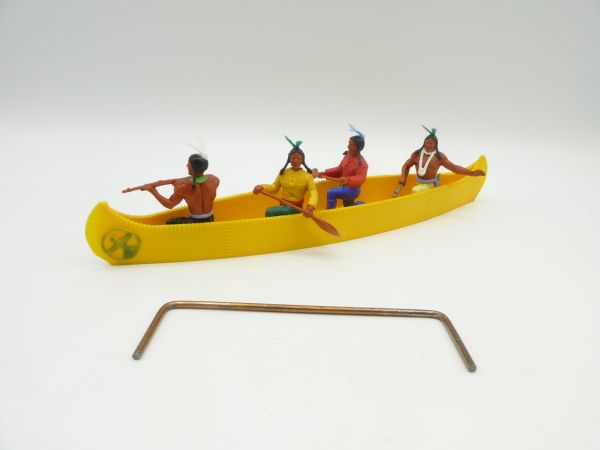 Timpo Toys Four-man canoe (egg-yolk-yellow, green emblem), 4 Indians