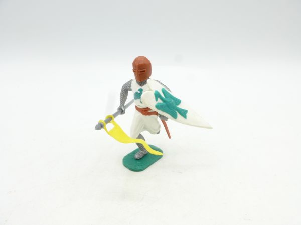 Timpo Toys Mittelalterritter laufend, weiß/grün, brauner Kopf