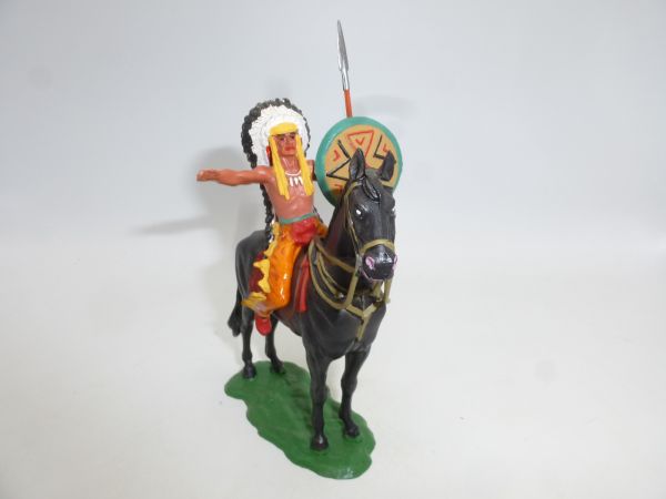 Indianer zu Pferd mit Speer + Schild - toller Umbau zu 7 cm Serien