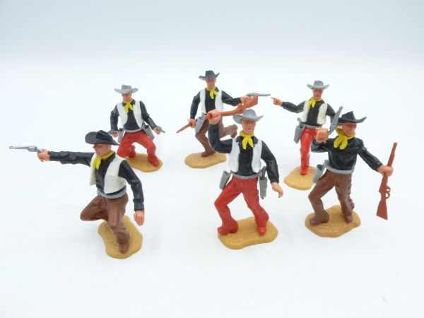 Timpo Toys 6 Cowboys 2nd version, black/white - great colour combination