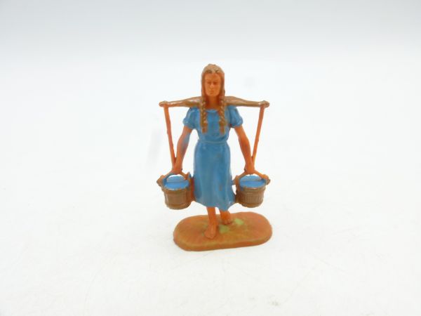 Elastolin 4 cm Woman with 2 buckets, no. 9658, blue - painting see photos