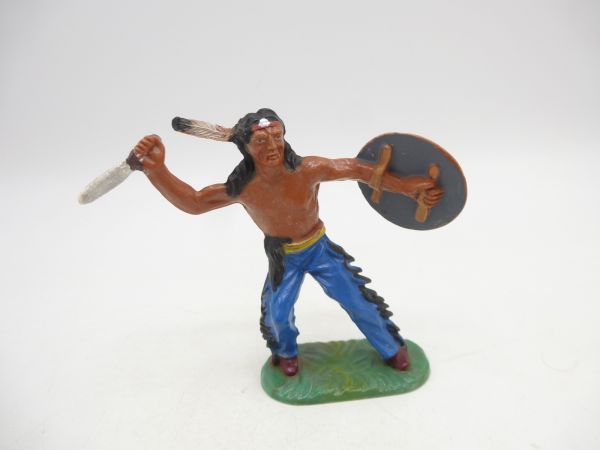 Elastolin 7 cm Indianer stehend mit Schild + Messer - schöner Umbau