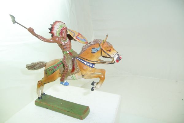 Elastolin Masse Indian riding with shield + tomahawk - stress cracks see photos