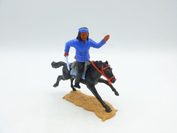 Timpo Toys Apache on horseback, medium blue with spear