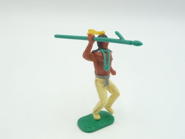 Timpo Toys Indianer 2. Version stehend mit dickem grünen Speer - frühe Figur