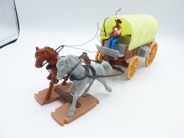 Plasty Covered wagon with coachman - complete (1 hook missing)