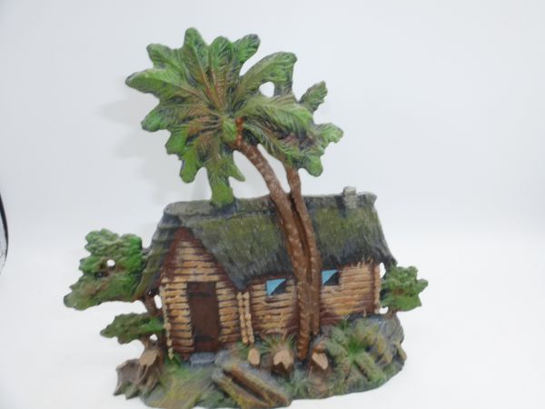 Elastolin compound Log cabin with palm tree - great replica