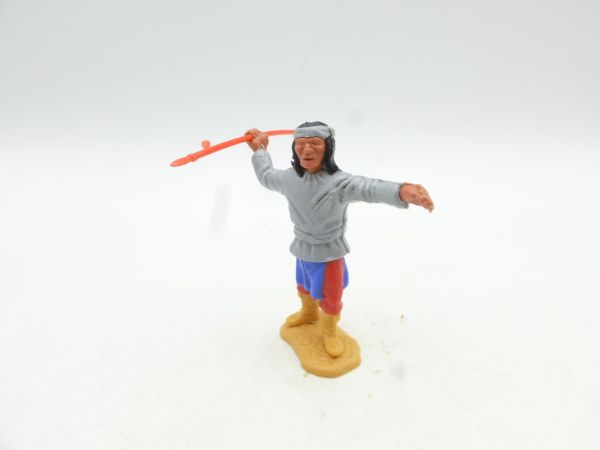 Timpo Toys Apache stehend mit Speer, silbergrau - selten