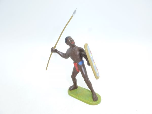 Elastolin 7 cm Afrikaner mit Speer + Schild, Nr. 8202, roter Schurz