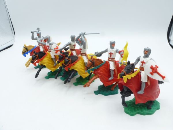 Timpo Toys 6 Crusaders on horseback - shield loops ok, complete set