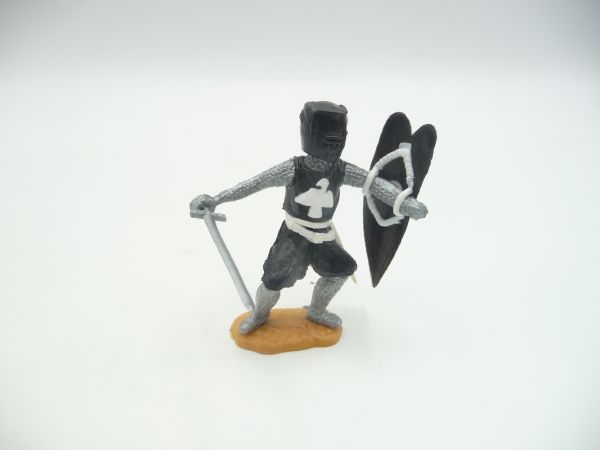 Timpo Toys Mittelalterritter stehend, schwarz/weiß mit Schwert - Schlaufen ok