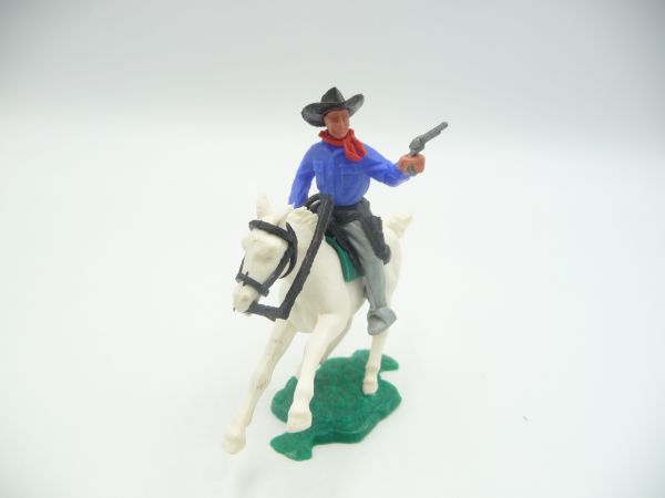 Timpo Toys Cowboy 2. Version reitend, Pistole schießend - Unterteil grau/schwarz