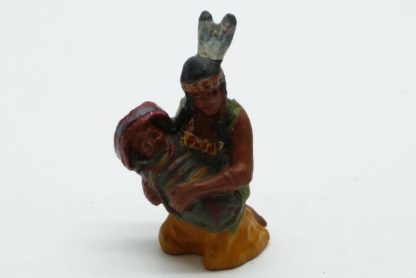 Elastolin Indian woman kneeling with child, pre-war - very good condition