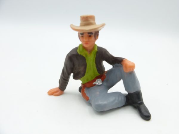 Elastolin 7 cm Cowboy sitting with hat, No. 6962 - very good condition