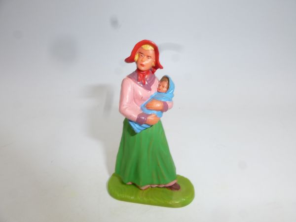 Elastolin 7 cm Siedlerin mit Kind auf dem Arm, Nr. 7707 - seltene Farbvariante