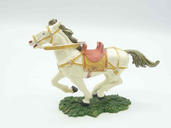 Elastolin 7 cm Pferd, galoppierend, weiß, Bem. 2 für Normannen + Römer