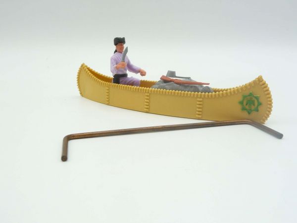 Timpo Toys Canoe with trapper + cargo, yellow-beige with green emblem