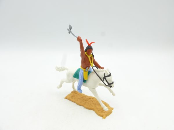 Timpo Toys Indian 3rd version on horseback, lunging with tomahawk