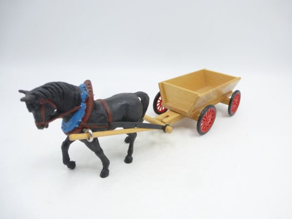 Elastolin 7 cm Farm Serie: Flachwagen, geschlossen mit Pferd - selten
