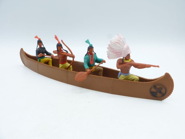 Timpo Toys Canoe with four Indians (brown with black emblem)