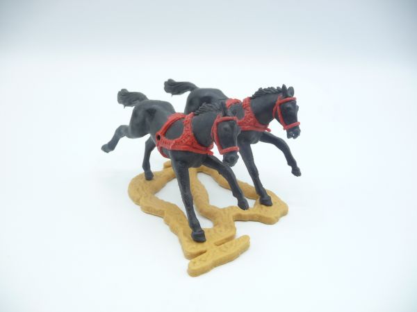 Timpo Toys Doppelgespann für Kutschen, schwarz mit rotem Zaumzeug
