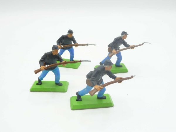 Britains Deetail 4 Union Army soldiers going ahead with rifle, movable arm - brand new