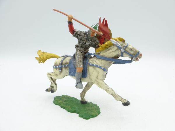 Elastolin 7 cm Norman thrusting with spear on horseback, No. 8872
