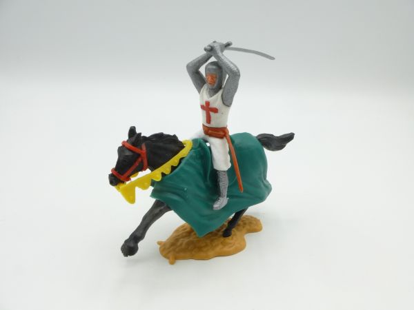 Timpo Toys Kreuzritter 2. Version reitend mit Schwert beidhändig über Kopf