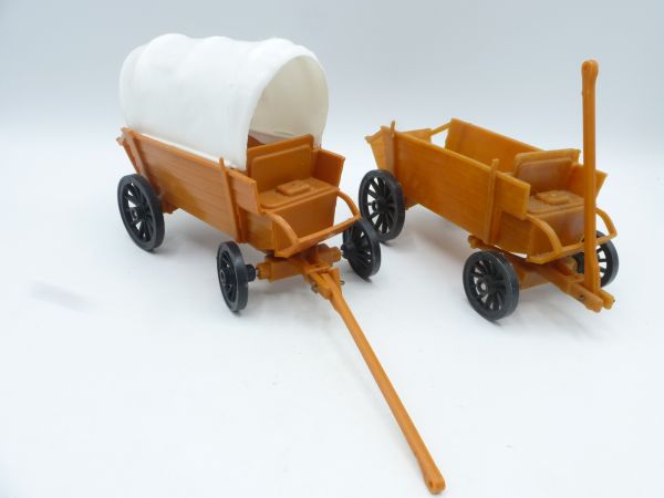 Elastolin 5,4 cm 2 incomplete covered wagons, e.g. for diorama modelling