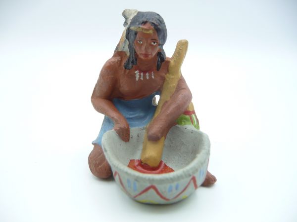 Elastolin Masse Indianerin sitzend mit Schüssel - ladenneu, schöne Figur