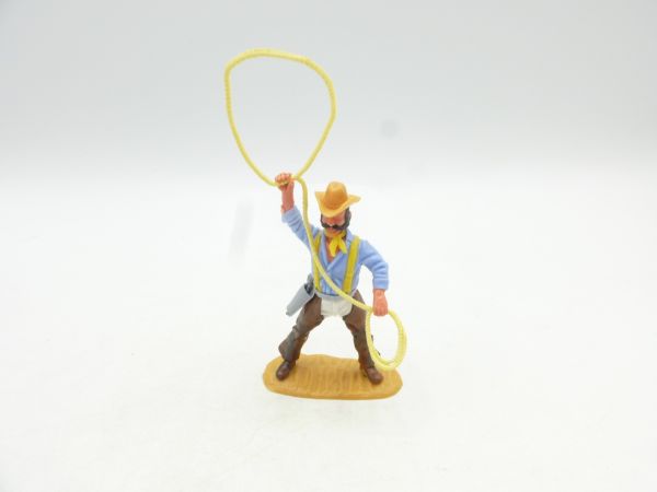 Timpo Toys Cowboy 4th version standing with lasso, yellow braces
