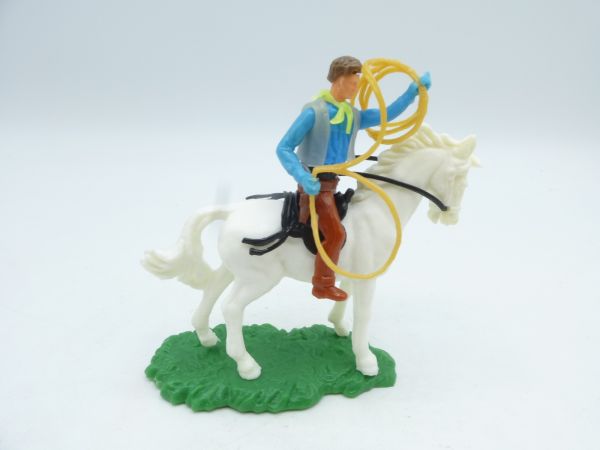 Elastolin 5,4 cm Cowboy reitend mit Lasso - auf seltenem stehenden Pferd