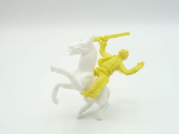 Heinerle Domplast Manurba Cowboy hit by arrow on horseback, with arrow (!) - figure bright yellow