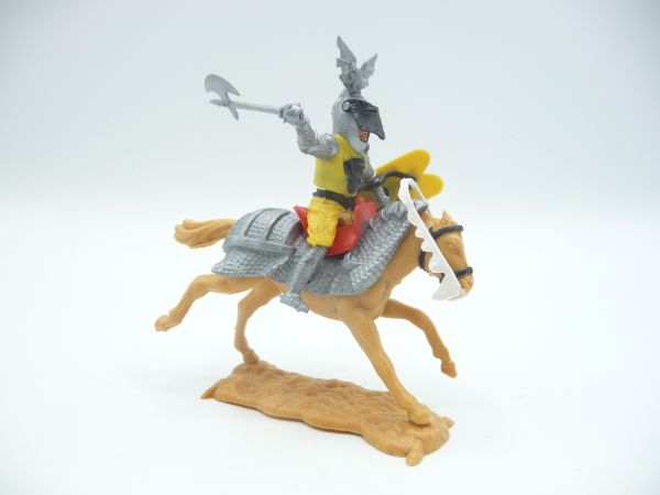 Timpo Toys Visor knight on horseback, yellow/black with battleaxe - loops ok