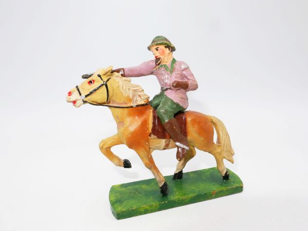 Elastolin Masse Cowboy zu Pferd, Pistole schießend - seltene Figur + Farbe