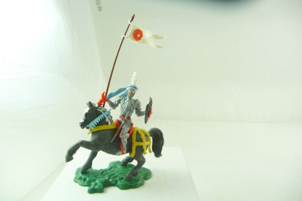 Britains Swoppets Knight riding with flag + shield - beautiful figure