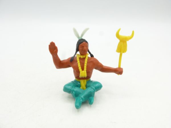 Timpo Toys Indian 3rd version sitting with yellow tribal sign
