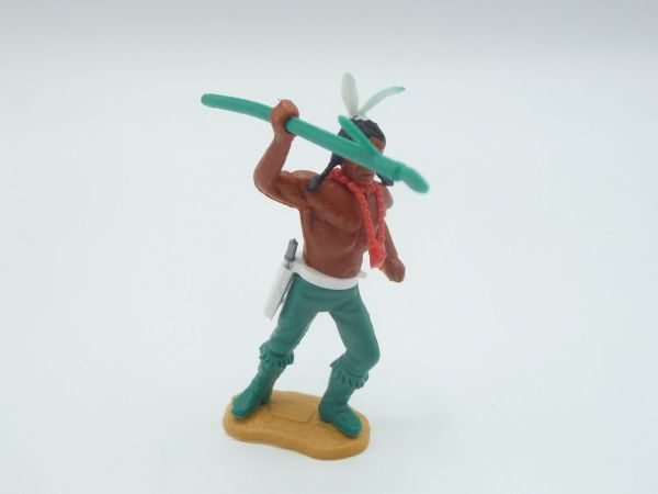Timpo Toys Indianer 3. Version, Speer werfend (dicker grüner Speer)
