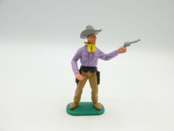 Timpo Toys Cowboy 2. Version, fliederfarbenes Hemd, seltener grauer Stetson